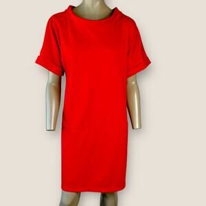 AGB Short Raglan Sleeve Foldover Boat Neck Ponte Stretch Shift Dress Size 10 Red